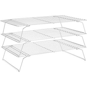 Cooling Rack for Baking 3 Tiers, 16" x 10" Cookie Cooling Wire Rack Stackable Collapsible Nonstick, Stainless Steel Baking Cooking Cooling Racks with Optimum Air Flow, Silver