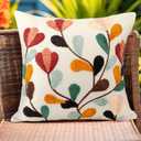 FuWeave 2 Pcs Boho Floral Embroidered Decorative Throw Pillow Covers with Zipper 18 x 18 Inch Colorful Boho Embroidered Pillow Covers Aesthetic Decor for Couch Sofa Housewarming Gifts