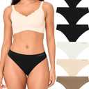 BAMBOO COOL Women's Thongs Seamless Moisture-Wicking Breathable Underwear High Stretchy Mid Waisted Panties Tagless 6 Pack (Medium)