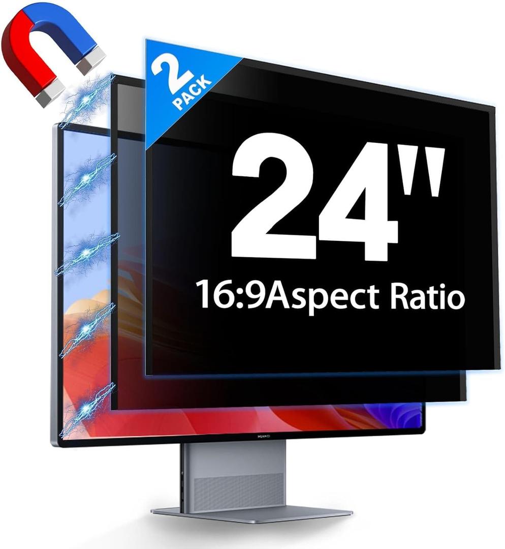 2 Pack Hidden Design Magnetic Computer Privacy Screen 24 inch, Removable Screen Filter for Frameless Monitor 16:9 Widescreen, Anti Blue Light Privacy Shield, Anti-Glare Protector