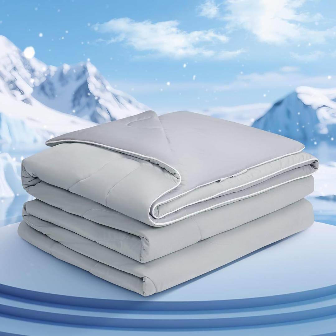 COHOME Cooling Comforter Queen/Full, Cooling Blanket for Hot Sleeper and Night Sweats, Cold Touch Fabric Absorbs Body Heat, Double-Sided Cool Design Soft Fluffy (Grey, (90"x90"))