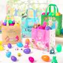 YANGTE Easter Gift Bags Bulk 16 Pack Reusable Party Bags with Handles, Colorful Egg Hunt Baskets for Kids, Bunny Treat Bag, Durable Easter Favor Basket for Candy & Gifts