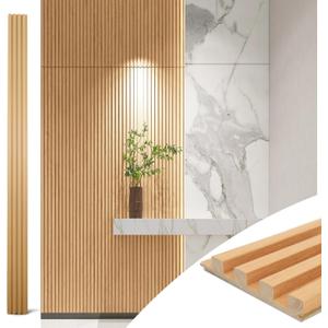 Art3d Slat Wood Wall Paneling for Interior and Ceiling Decoration - Pack of 4pcs + 1pc End-Trim, Size 108 x 5.7in.- Oak