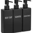 Segbeauty Plastic Shampoo and Conditioner Dispenser, 3pcs 16.9oz Refillable Lotion Soap Dispenser, 500ml Black Shampoo Bottles, Empty Shower Pump Dispenser Lotion Container for Modern Bathroom Hotel