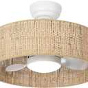 Boho LED Reversible DC Dimmable Ceiling Fan with Light Fixture and Remote Control,Caged Round Cage 3 Blade Small Drum Fandelier for Bedroom Indoor Kitchen Nursery Office Dining Room