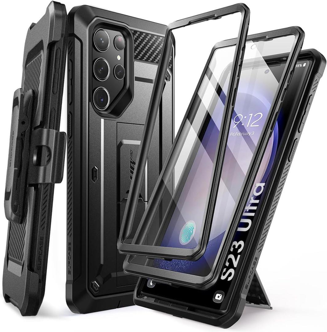 SUPCASE for Samsung Galaxy S23 Ultra Case with Stand, [Unicorn Beetle Pro] [2 Front Frames] [Built-in Screen Protector & Belt-Clip] Military-Grade Protection Phone Case for Galaxy S23 Ultra, Black