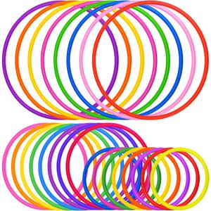 24 Pcs Multicolor Plastic Toss Rings Kids Ring Toss Game Carnival Rings for Speed and Agility Practice Games, Garden Backyard Outdoor Games, Bridal Shower Game, Game Booth (3 Sizes)