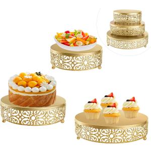 3 Set Gold Cake Stand Dessert Cupcake Pastry Candy Display Plate for Party Elegant Round Cylinder Columns tables for Weddings Cake Stands Plant Tables Birthday Party