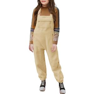 Meikulo Girls Fleece Overalls Kids Warm Winter Loose Casual Jumpsuits with Pockets 5-14 Years (10-12 Years, Khaki)