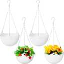 Bvrbaory 4 Pack 8 inch White Hanging Planters,Self-Watering Indoor Outdoor Plant Pots,Round Hanging Basket with Water Tray Metal Chain for Garden,Porch,Wall Decoration