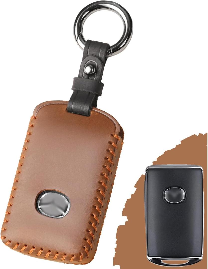 for Mazda Key Fob Cover Leather - CX-5/ CX-9/ 3/ 6/ CX-30/ CX-50/ CX-70/ CX-90/ MX-30/ MX-5 Miata 2025 2024 2023 2022 2021 2020 2019 - Handcrafted Smart Key Fob Protector - 3/ 4 Button - Vintage Brown
