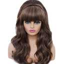 Rugelyss Long Brown Mixed Wig with Bang Retro Bouffant Beehive Wigs fits 80s Costume or Halloween Party