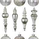Mercury Glass Christmas Ornaments Silver Hanging Balls with Different Shapes for Xmas Tree Decor,Vintage Finials Luxury Christmas Decoration Hanging Bauble for Neutral Holiday Winter Wedding-Set Of 10