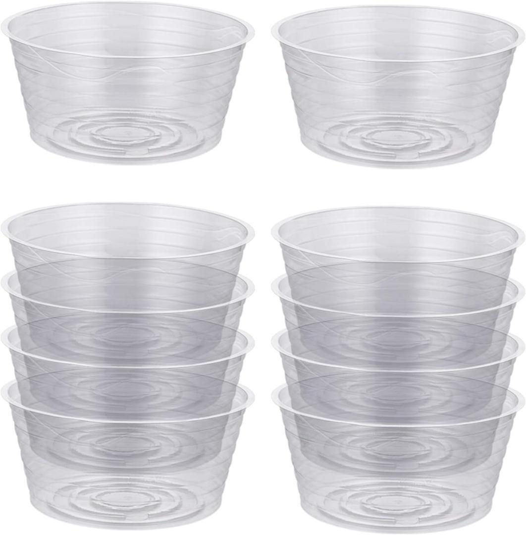 Idyllize 10 Pieces of 10 Inch Clear Thin Deep Plastic Plant Saucer Drip Tray for Pots (10'')