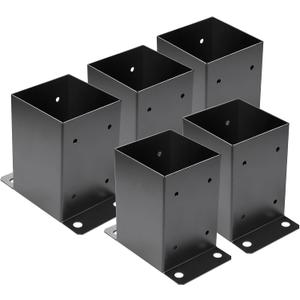 4 x 4 Post Base 5 PCS,Inner Size 3.6"x3.6"Deck Post Base,Heavy Duty Metal Black Powder Coated Post Brackets,for Pavilion Deck Railing Support Deck Base Plate, Support Bolt Down.