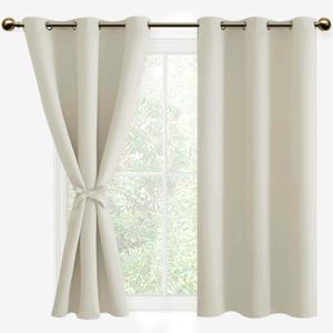 DWCN Blackout Curtains for Bedroom with Tiebacks - Room Darkening Privacy Grommet Top Window Curtains for Living Room, 42 x 54 inch Length, Ivory, Set of 2 Panels