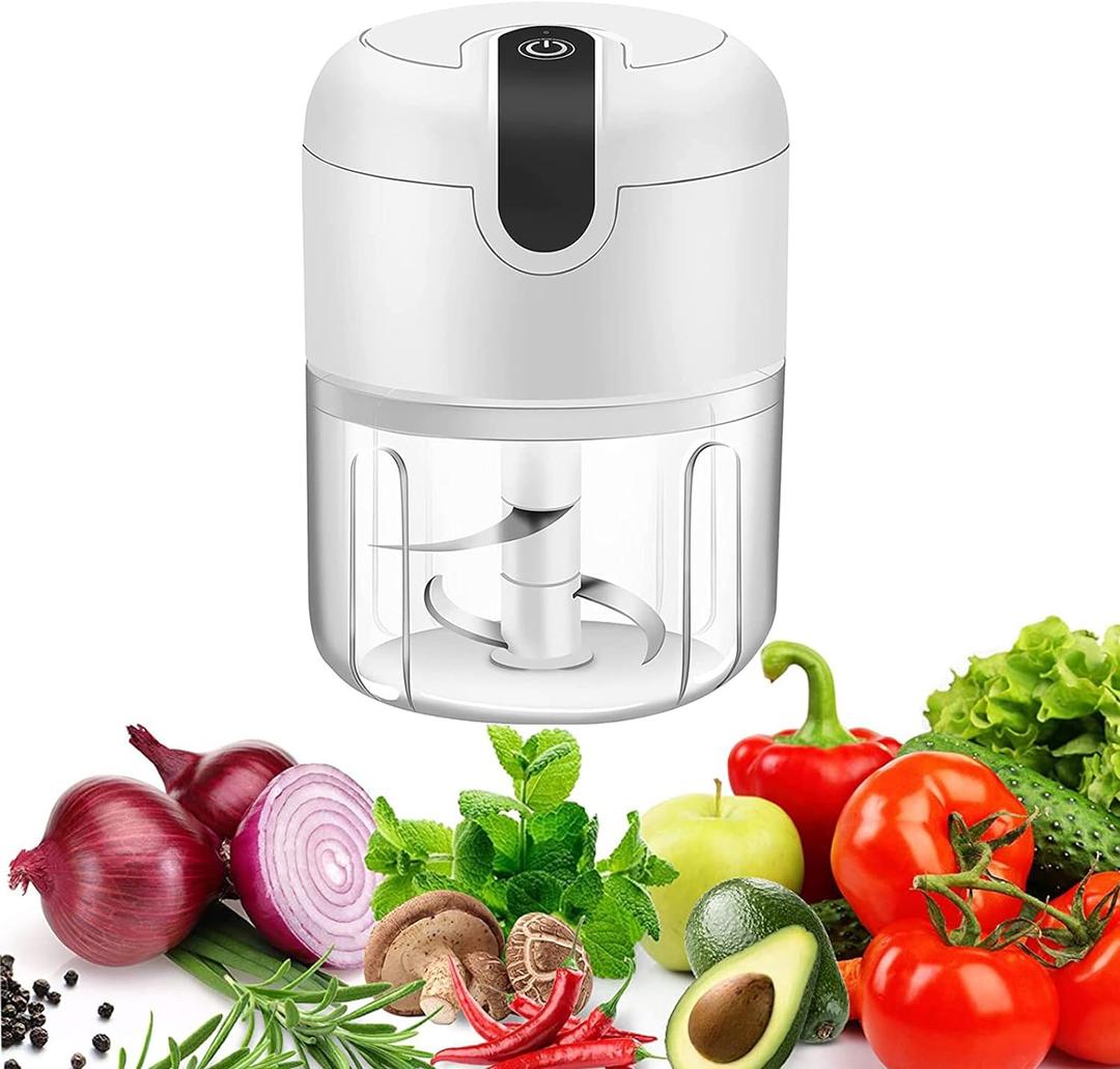 Electric Mini Garlic Chopper, Food Processor, Portable Cordless Garlic Mincer Masher, Meat Grinder with USB Charging For Vegetable, Chili, Fruits, Ginger, Baby Food, Seasoning 250ml(White)