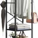 ELYKEN Coat Rack Freestanding, Hall Tree with 3 Storage Shelves and 12 Hooks, Metal Clothes Rack Stand Organizer for Bedroom, Hallway, Entryway, Office, Living Room, Black