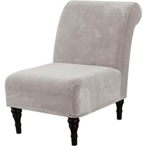 H.VERSAILTEX Armless Accent Chair Covers Thick Velvet Armless Chair Slipcovers High Stretch Chair Covers for Living Room Hotel Machine Washable Furniture Protector with Elastic Bottom, Oatmeal