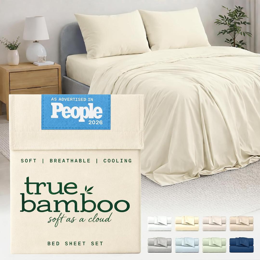 TRUE BAMBOO Sheets Set Queen Size - Silky Soft & Naturally Cooling for Hot Sleepers - Luxe 4 Piece Bed Sheets with Breathable & Moisture-Wicking Fabric - 16" Deep Pocket, Butter Yellow