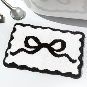 Black Scalloped Bow Bathroom Mat 16" x 24" Non Slip Coquette Bow Rug Cute Aesthetic Scallop Carpet Preppy Room Decor Microfiber Absorbent Bath Rug for Bathroom Bathtub Shower Bedroom