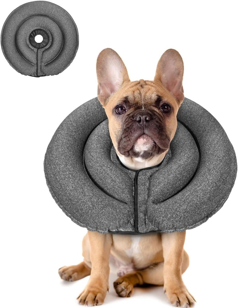MIDOG Dog Cone Collar for Large Medium Dogs, Soft Inflatable Dog Cone Alternative After Surgery, Adjustable Protective Recovery Cone - Patented Alternative E Collar Does Not Block Vision (Gray-M)