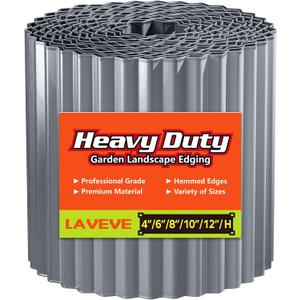 LAVEVE Corrugated Metal Garden Edging 12" x 20Ft, Landscape Edging Border for Lawn, Flower Bed, Garden Fence, Paver Edging (Light Gray)