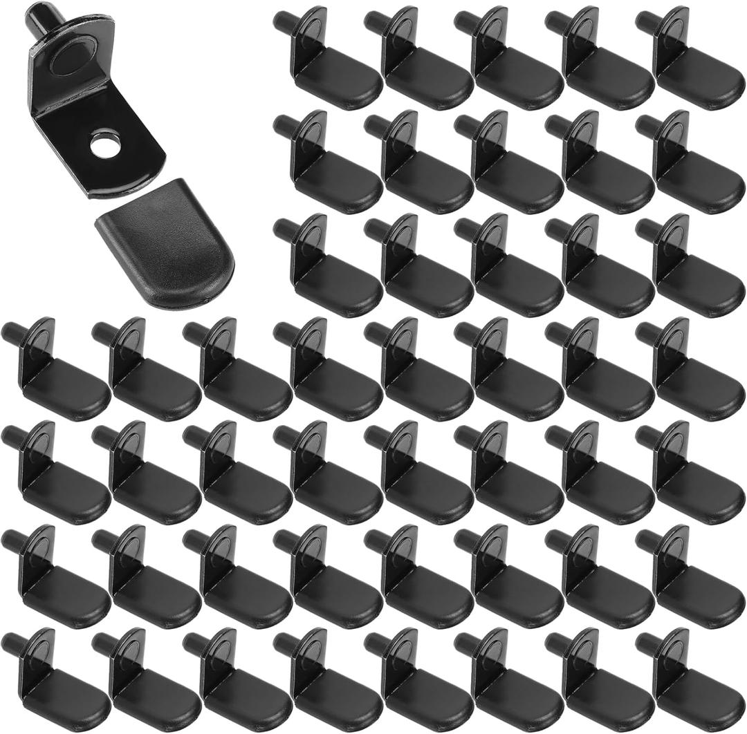 Zonon 150 Pcs 5mm Shelf Pins L-Shaped Shelf Support Pegs with Rubber Sleeves Cabinet Brackets for Bookcase Kitchen Furniture, Black