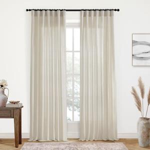 Rod Pocket Curtains for Traverse Rod with Hooks or Tap Tie Top with Clip Rings,Linen Back Tab Boho Sheer Country Curtain Draperies for Bedroom Living Room Dining,Warm Grey Greyish Beige,90 Inch Long (50"W x 90"L (Pack of 2), Oatmeal)