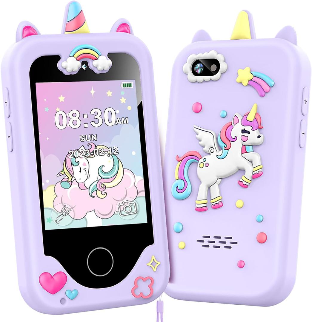 Kids Smart Phone for Girls, Christmas Birthday Gifts for Girls Age 3-10 Kids Toys Cell Phone, 2.8" Touchscreen Toddler Learning Play Toy Phone with Dual Camera, Game, Music Player, 8GB Card Purple