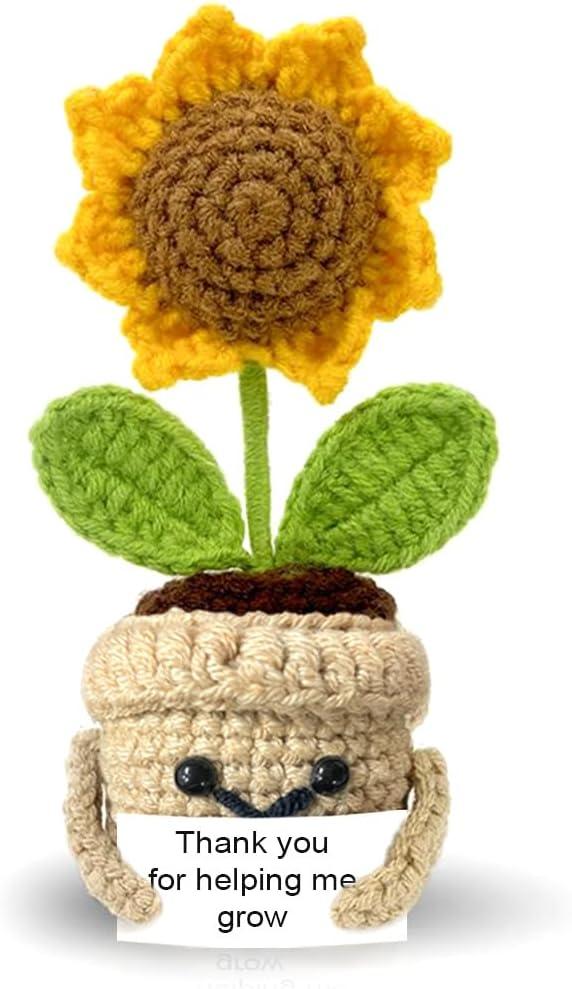 Mini Positive Sunflower Crochet, Mothers Day, Mom's Birthday Gift for Women, Appreciation Thank You Gift for Coworker, Friend, Teacher, Sister