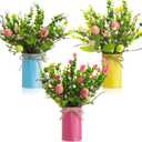 Riceshoot 3 Set Easter Table Centerpiece Artificial Egg Picks with Metal Pots Easter Sprays with Eggs Berries Eucalyptus Flowers Plants for Spring Home Decor(Blue, Pink, Yellow)