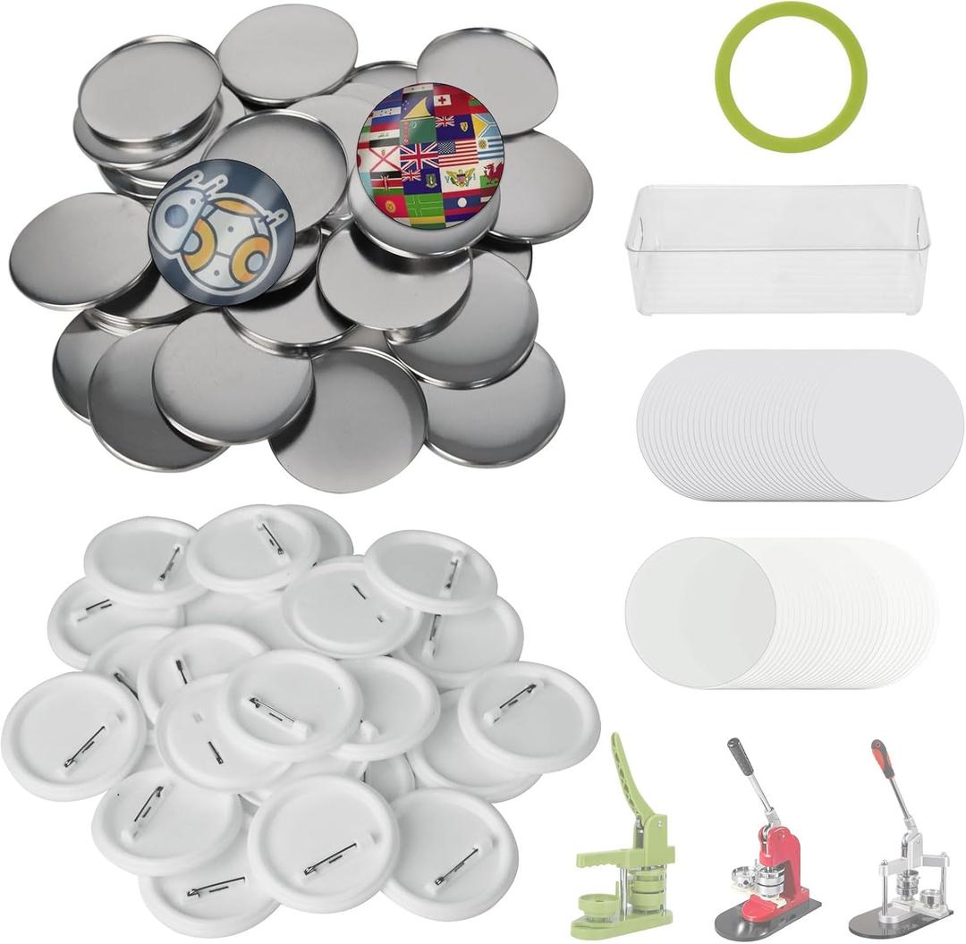 100 Sets 58mm/2.28 in Button Maker Supplies, Fesorsi Button Covers Galvanized Iron, Plastic Back Cover, Buttons Blank Paper, Plastic Clear Film, for DIY Badges, Name Tag, Clothes (with Storage Box)