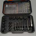 REXBETI 26-Piece Bolt Extractor Screw Extractor Set and Cobalt Drill Bit Set, Case with 13-Piece Bolt Extractor, 6-Piece HSS Drill Bit, 6-Piece Spiral Screw Extractor and 1-Piece Socket Adapter