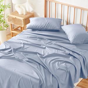 Hearth & Harbor 4 Piece California King Sheet Sets - 60% Microfiber, 40% Rayon Derived from Bamboo Sheets Set - Cal King Sheet Set Fits Up to 16" Deep Pocket - Ice Blue