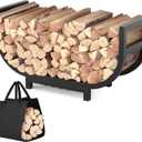 30-inch Firewood Rack Outdoor Indoor with Log Carrier Bag, Stable Log Holder Rustproof Metal Wood Rack for Fireplace Patio Deck Firepit, Heavy Duty Firewood Storage Organizer Tool, Black