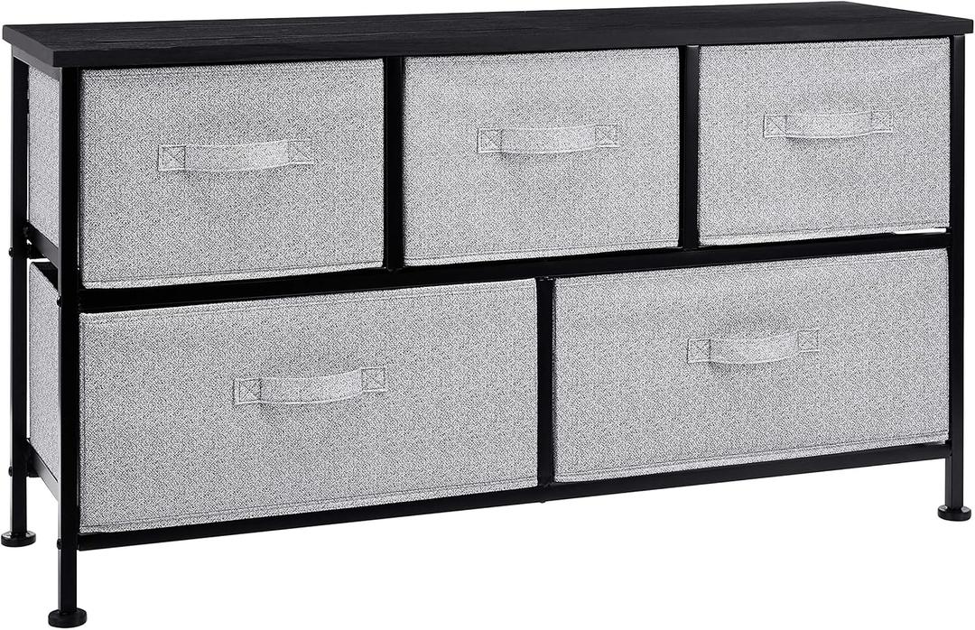 Amazon Basics Extra Wide Fabric 5-Drawer Storage Organizer Unit for Bedroom Closet, Black