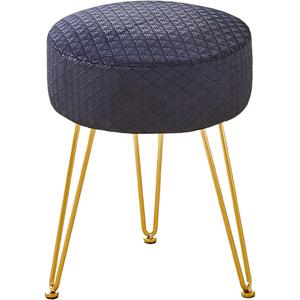 Cpintltr Vanity Stool - Velvet Ottoman Round Bench - Modern Dressing Side Table Footstool With Metal Leg for Bathroom Living Room - Black