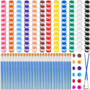 400 Pcs Mini Paint Acrylic Set for Kids& Adults, 12 Colors Acrylic Bulk Paint Kit with Paint Brushes for Canvas Clay Model Crafts Paint Party Favors Halloween Pumpkin Painting Supplies