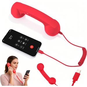 Retro Phone Handset for iPhone & Android,2026 New Cell Phone Receiver with Microphone & Speaker,Classic Vintage Old School Telephone Receiver for Mobile Phones,90s Style Prop for Photos (Red)