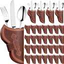 Cowboy Holster Silverware Holders Cardstock Western Party Tableware Supplies Cutlery Sleeve Knife and Fork Holder Vintage Utensil Holders for Western Rodeo Party Favors(60 Pcs)