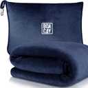 BOACAY Soft & Warm Travel Blanket for Airplane & Car - Long Flight Essential for Women, Men, Kids - Compact Pillow with Luggage Sleeve & Backpack Clip (Single, Navy Blue)