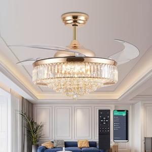 Fandelier Ceiling Fans with Lights and Remote Control Crystal Chandelier Ceiling Fan for Bedroom Living Room, LED Dimmable, 6 Speeds, Reversible DC Motor,Gold