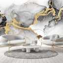 TUNDJ Black Gold Marble Abstract Wallpaper Mural Living Room 130"x95" | Not Peel and Stick