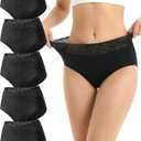 Cevapro Seamless Underwear for Women, Soft Breathable Lace Briefs, Invisible Laser Cut Panties for Women Daily Wear 5 Pack (Black, M)
