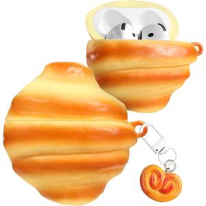 Boaretiu for Airpods 4th Case - Cute Kawaii Croissant with Keychain for AirPods 4th Generation Case (2024) Funny 3D Soft Silicone Fun Cool for Girls Women Teens for Air Pods 4 Cover