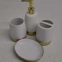 Elegant White with Gold Bathroom accesory Set 4pc,Toothbrush Holder soap Dispenser soap Dish Tumbler Cup for Bathroom Decor Morden Style (White 2)