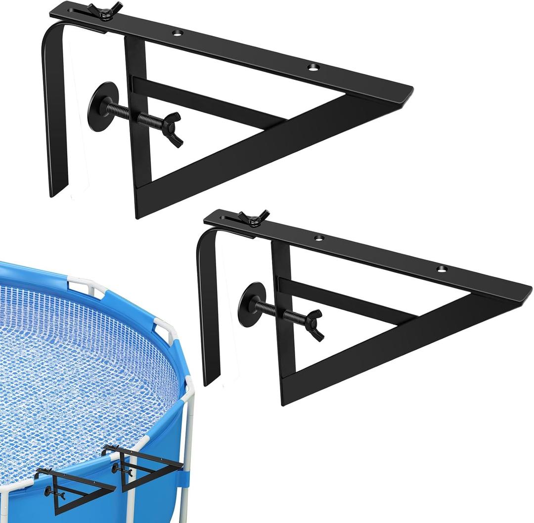 2 PCS Swimming Pool Shelf Brackets Two-Way Adjustable Heavy Duty Swim Up Bar Pool Shelf Brackets Metal Universal Pool Accessories Fit for Round Oval Shaped Above Ground Pool Side Bar