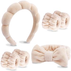 VELSCRUN 6 Pack Spa Headband, Makeup Headband, Face Wash Headbands, Skincare Headbands, Brown Sponge Hair Band Bow Tie Spa Head Band for Washing Face Wristband Set Hair Accessories for Women