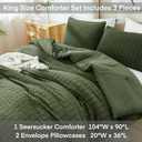 AveLom Dark Olive Green Seersucker King Comforter Set (104x90 inches), 3 Pieces-100% Soft Washed Microfiber Lightweight Comforter with 2 Pillowcases, All Season Down Alternative Bedding Set
